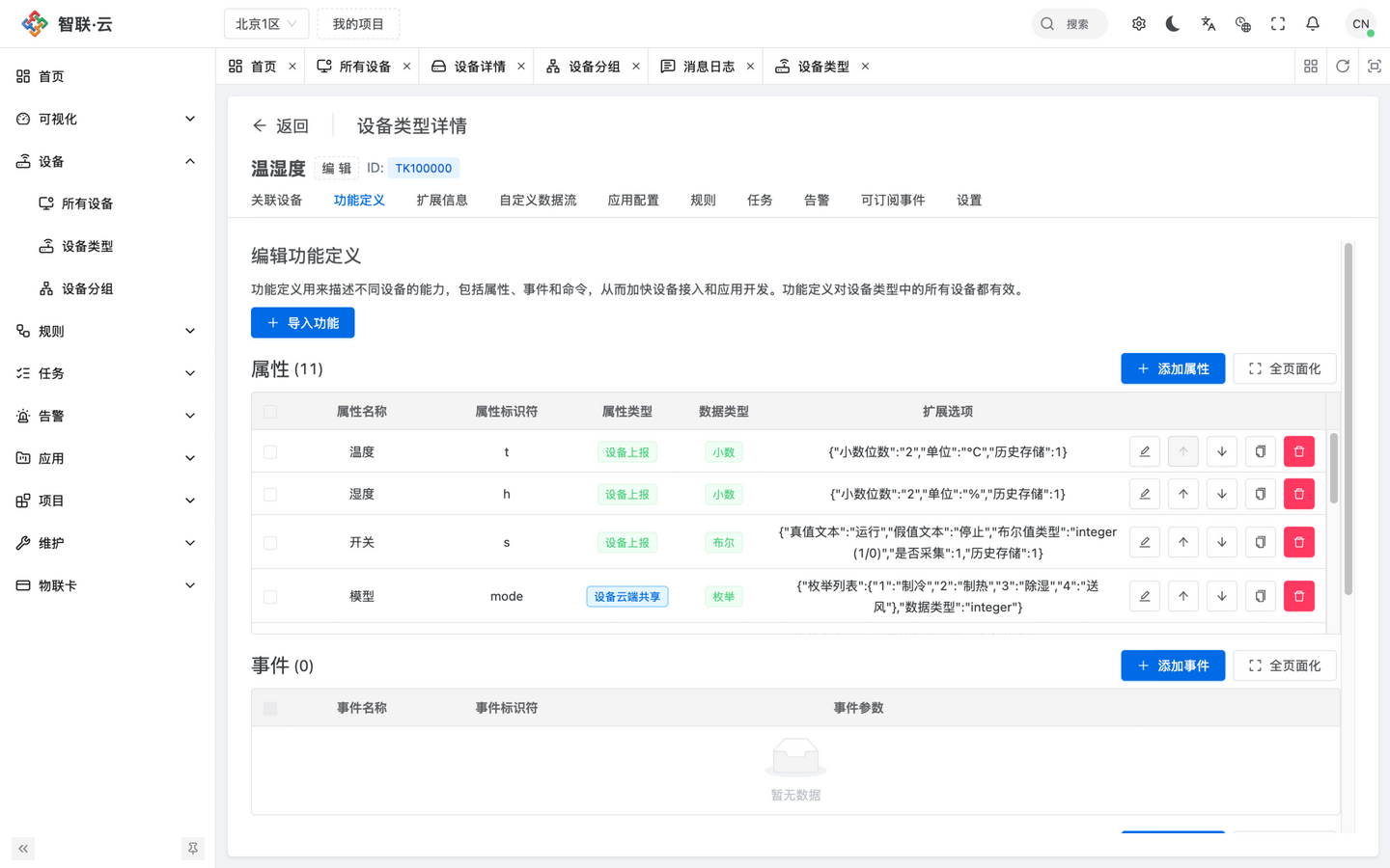 智联.云 设备类型功能定义
